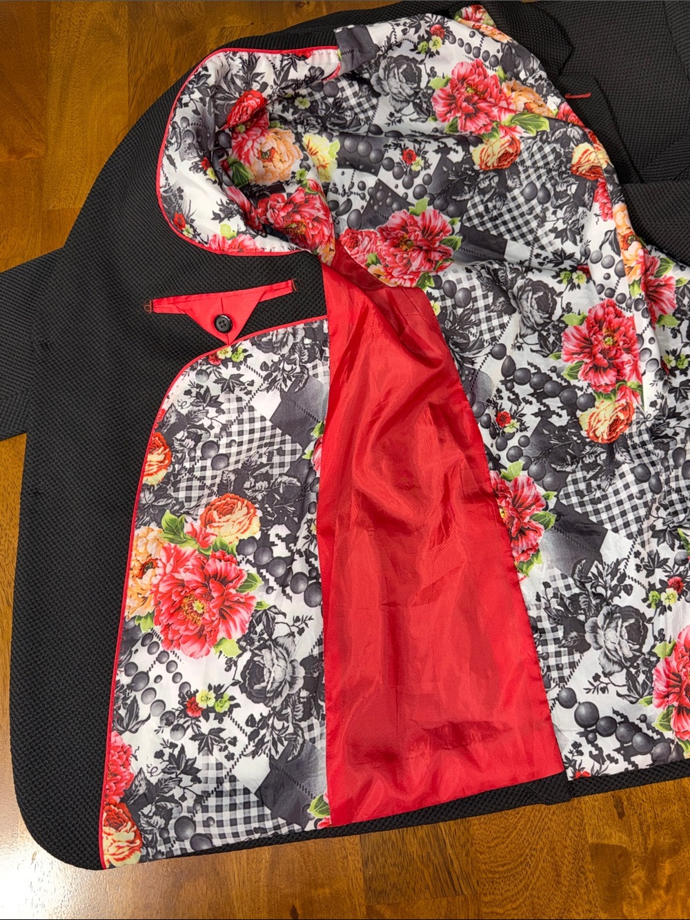 The Tailored Sportsman Black Textured Blazer with Red Accent Stitching - Picture 10 of 12